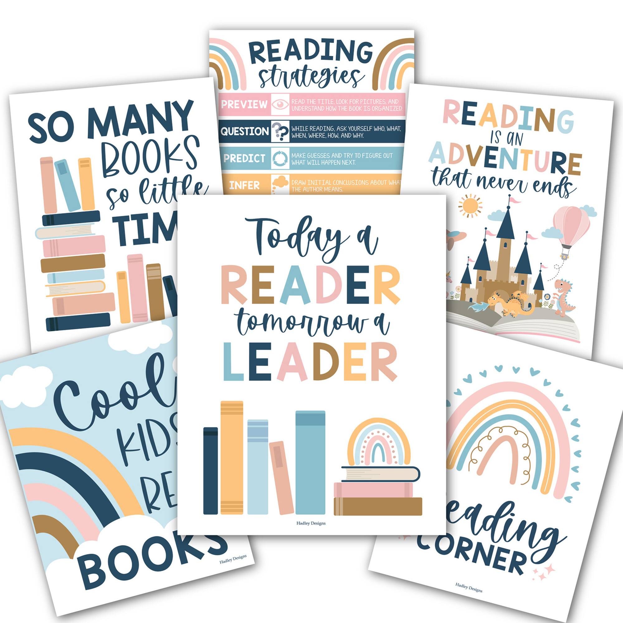 Hadley Designs 11" x 14" Boho Reading Posters for Classroom Library Décor Set